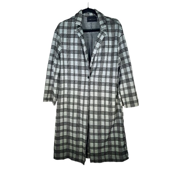 Mustard Seed Black Gray Checkered Jacket Trench Coat - Picture 3 of 10